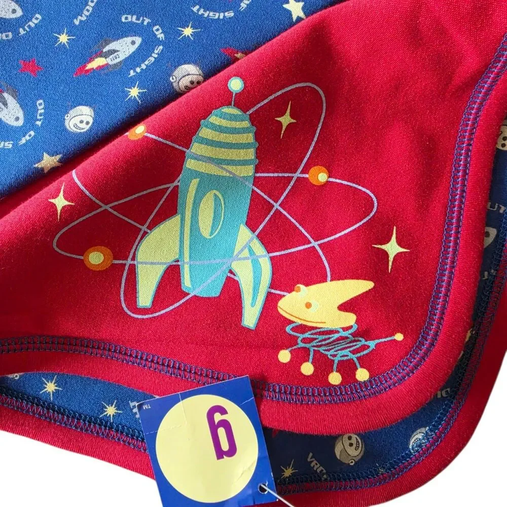 New Vintage Gymboree Baby Blanket Out Of Sight Red Blue Rocket Atomic Retro NWT